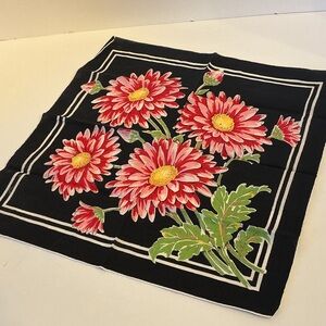 Vintage floral black and red handkerchief